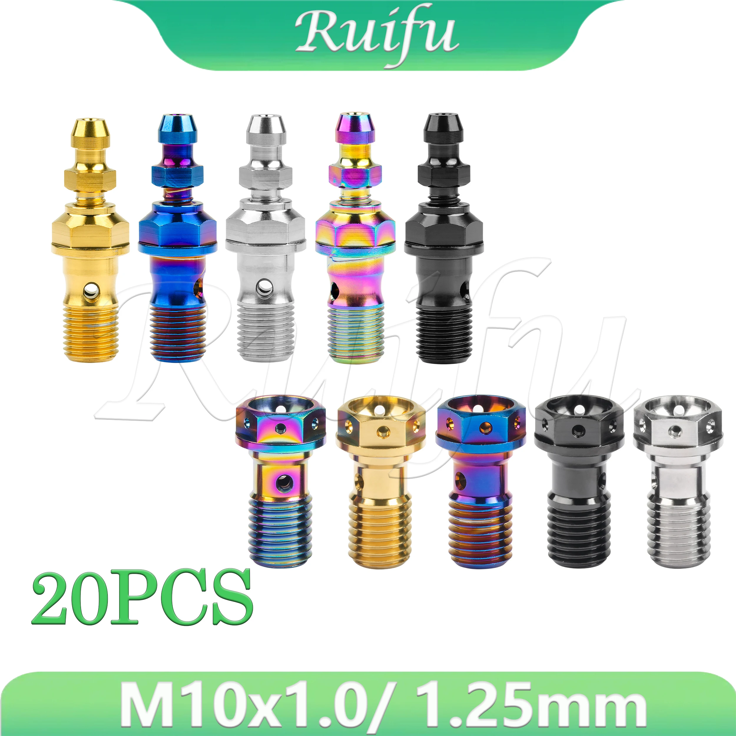 

Ruifu Titanium Bolt 20PCS Banjo Bolt M10 Pitch 1.0/1.25mm Single Hole Allen Key Head Screw for Motorcycle Brembo Brake Dual Lin