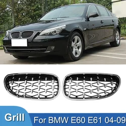 Pulleco For BMW E60 E61 550i 535i Diamond Car Front Bumper Grille Kidney Racing Grill 2004-2009 Grille Black Frame Silver Grills