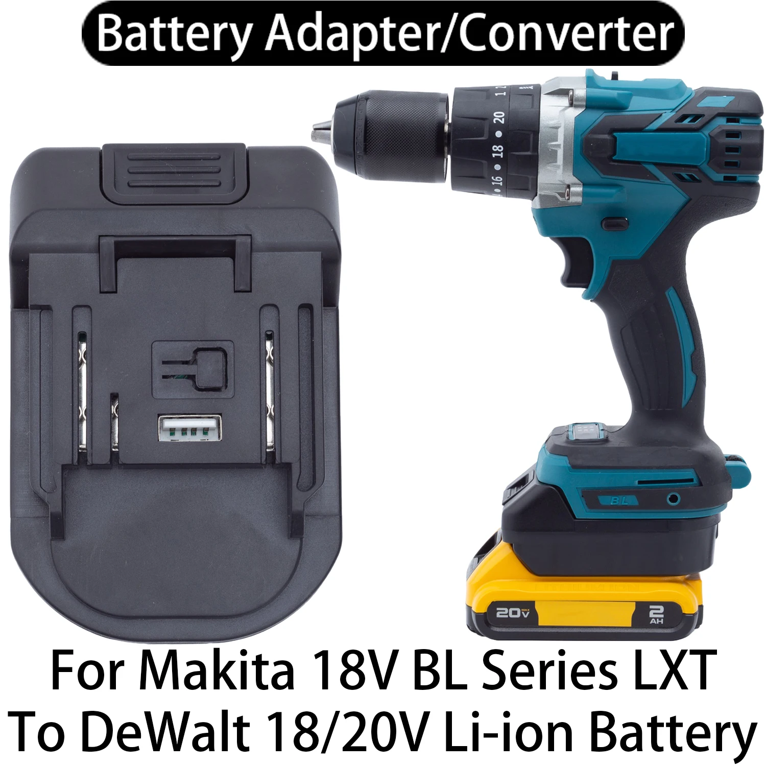 Адаптер-конвертер для аккумуляторов Makita 18V BL LXT Li-ion, для инструментов DeWalt 18/20V Li-ion, аксессуар DCB201