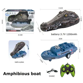 2.4G RC Boat Simulation Crocodile Head USB Rechargeable RC Boat Racing Waterproof Model Boat Spoof Fishing Toy Game for Boys 10 Year Old