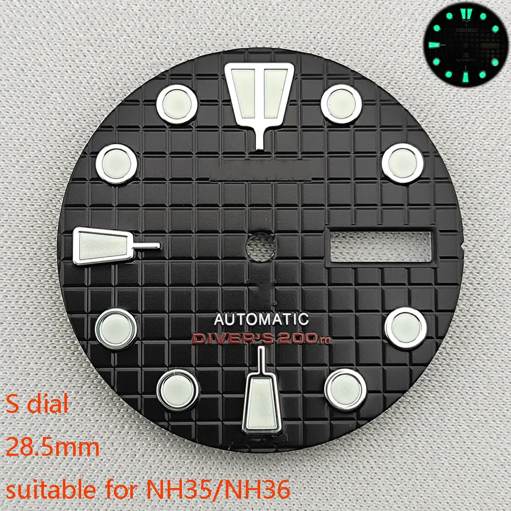 High Quality 28.5mm NH35/NH36 dial watch dial S dial green luminous suitable for NH35/NH36 movements watch accessories repair to