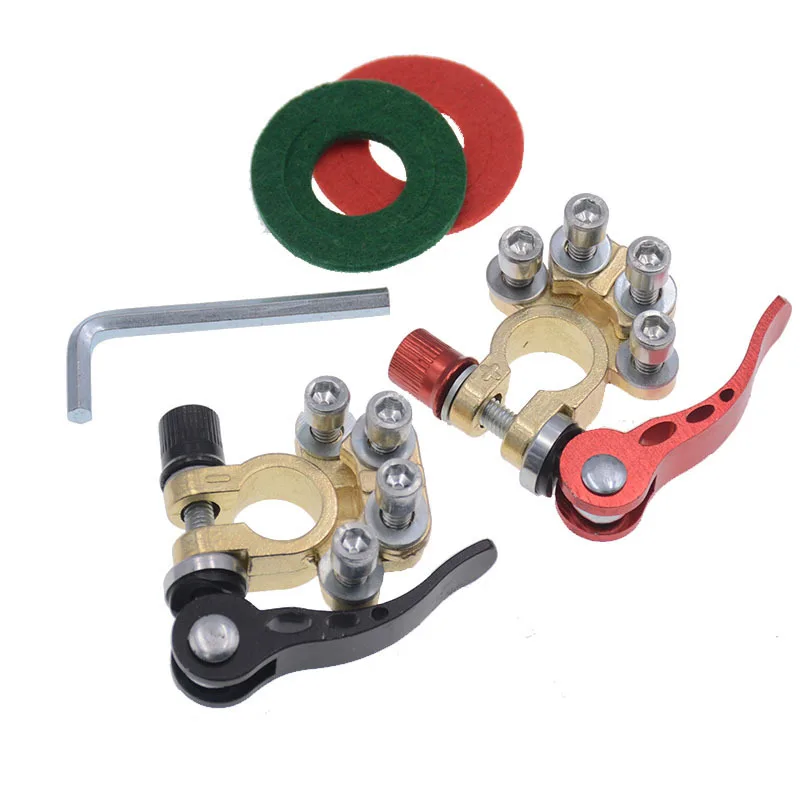 2pcs Heavy Duty Brass Battery Terminal Connectors - 4-Way Quick Disconnect for Cars, Trucks & Boats