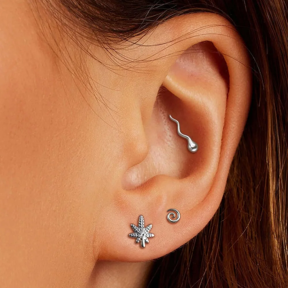 Twolobes 1 Stück ASTM F136 Titan Tadpole Labret Piercing 16G 18G Innengewinde Flacher Rücken Stud Helix Knorpel Scherzgeschenk – Detail 7