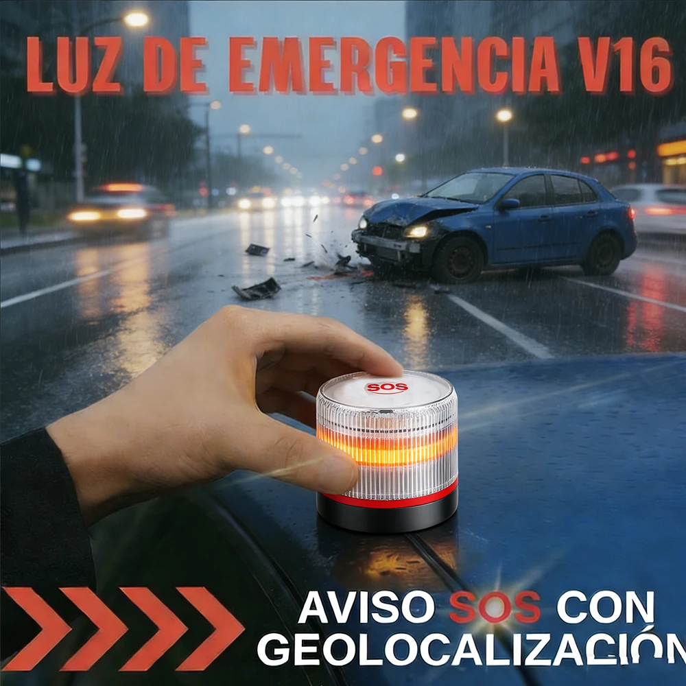 

2026 V16 GPS Car Emergency Light Spanish Must-Have with SIM Card Paid Data until 2038 DGT Approved Latest Version