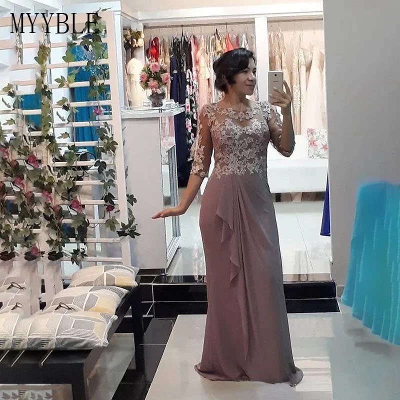 

MYYBLE Custom Made Elegant A-Line Mother Of The Bridal Dresses Lace Applique Long Sleeves 2022 Evening Party Gowns Vestido De