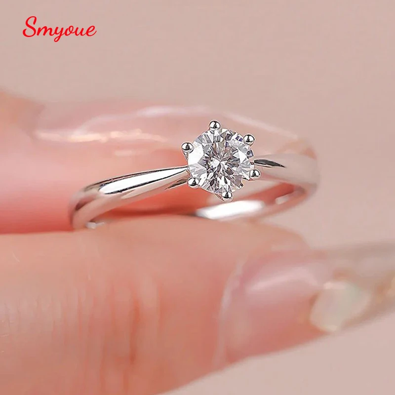 Smyoue 0.3/0.5/0.8/1/2/3CT GRA Certified Moissanite Wedding Rings for Women Sparkling Gemstone 100% 925 Sterling Silver Jewelry