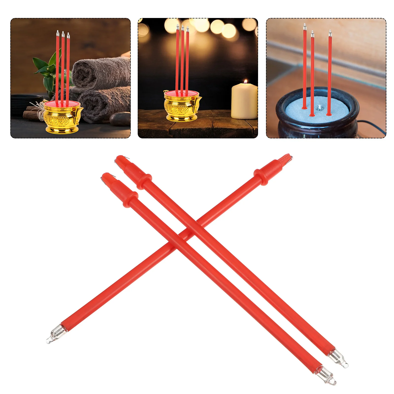 12 Pcs Incense Burner LED Electronic Memorial Lights Red Sage Sticks Buddha Lamp