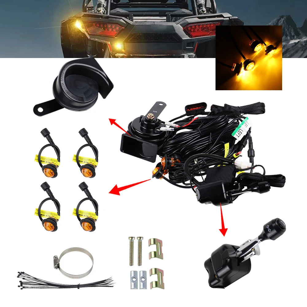 LED Turn Signal Light Kit 105D Horn with Column Switch for Polaris RZR PRO XP Pioneer 700 for Can-Am Commander Max