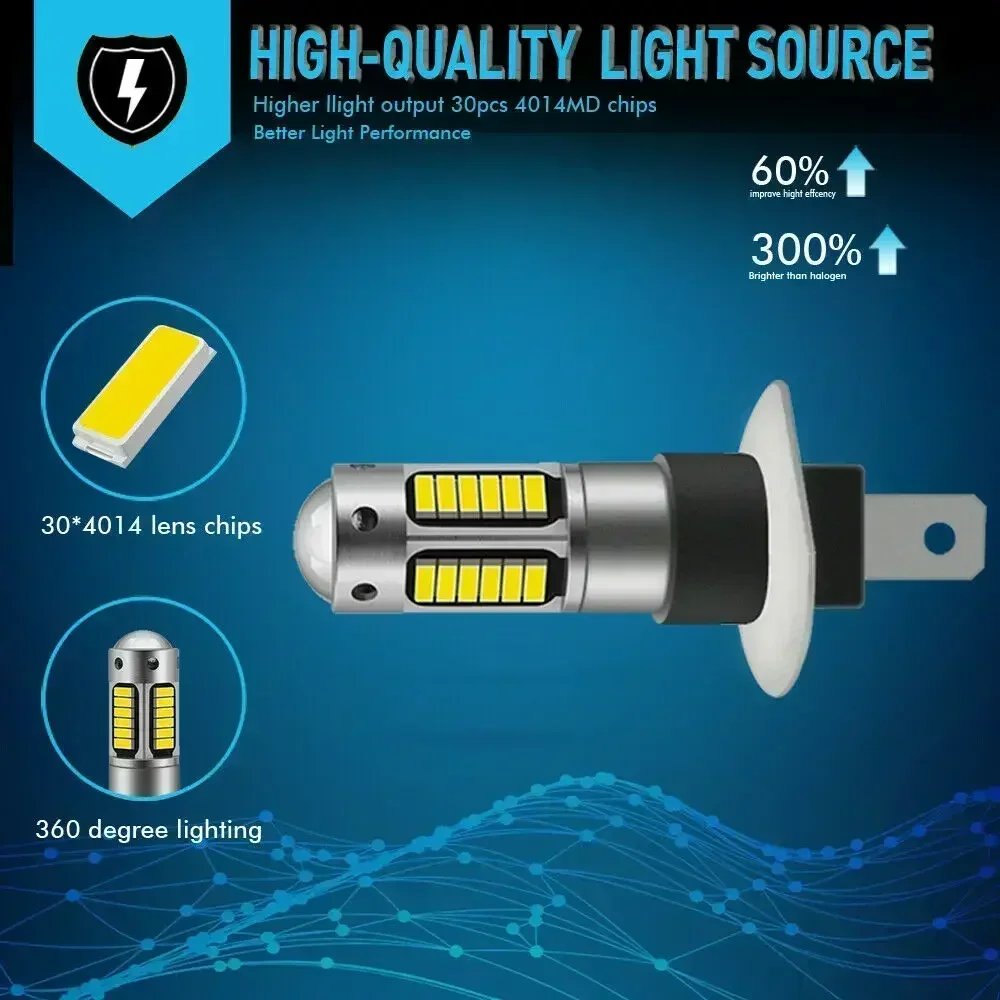 

2PC H1 LED Fog Light Lamp Car Headlight Kit High Beam Bulbs HID 6000K Xenon White Day Night Driving Running Light