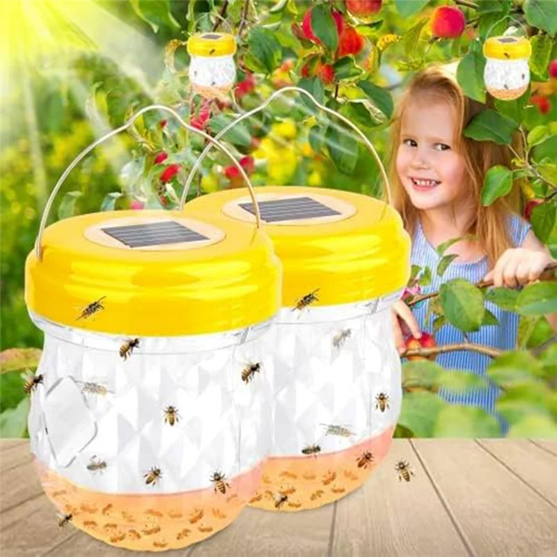 4PCS Wasp Trap Outdoor Hanging, Solar Wasp Repellent Carpenter Bee for Outside, Reusable Traps Wasp