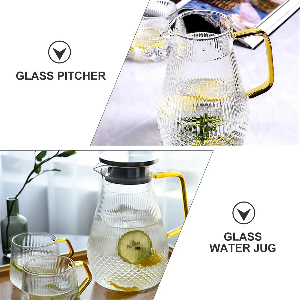 

1Pcs Glass Water Pitcher 1500Ml Anti Drip Spout Lid Wide Mouth Comfortable Handle Cold Water Jug for Iced Tea Juice Wine Milk