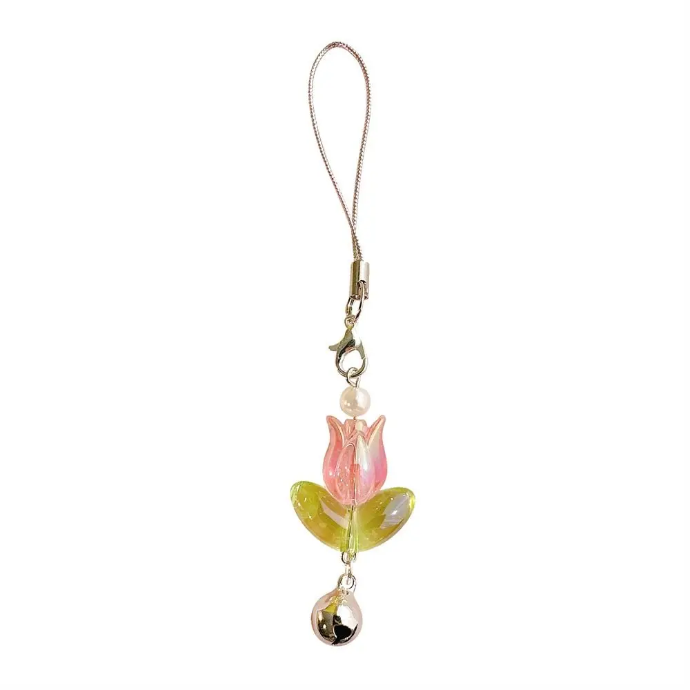 Hanging Cord Flowers Tulip Phone Charm Beaded Handmade Mobile Phone Lanyards Pendant Lovely Phone Chains Phone Case