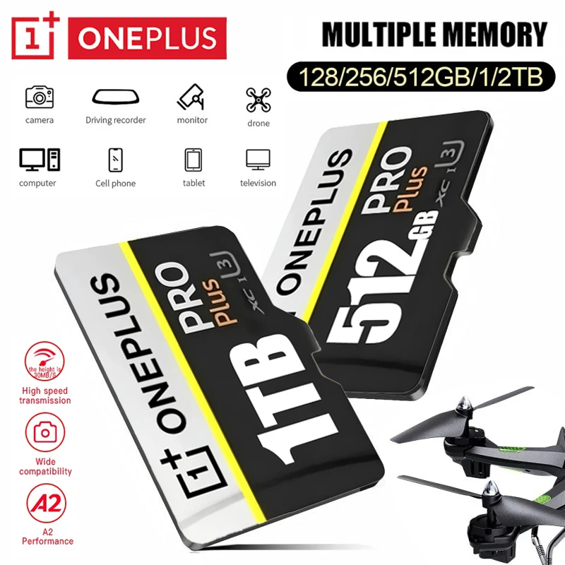 OnePlus 2TB High-Speed V30 A2 4K SD Card 512GB 256GB Memory Card 1TB Micro TF SD Adapter for Smart Phone/Tablet/PC Cross-Use