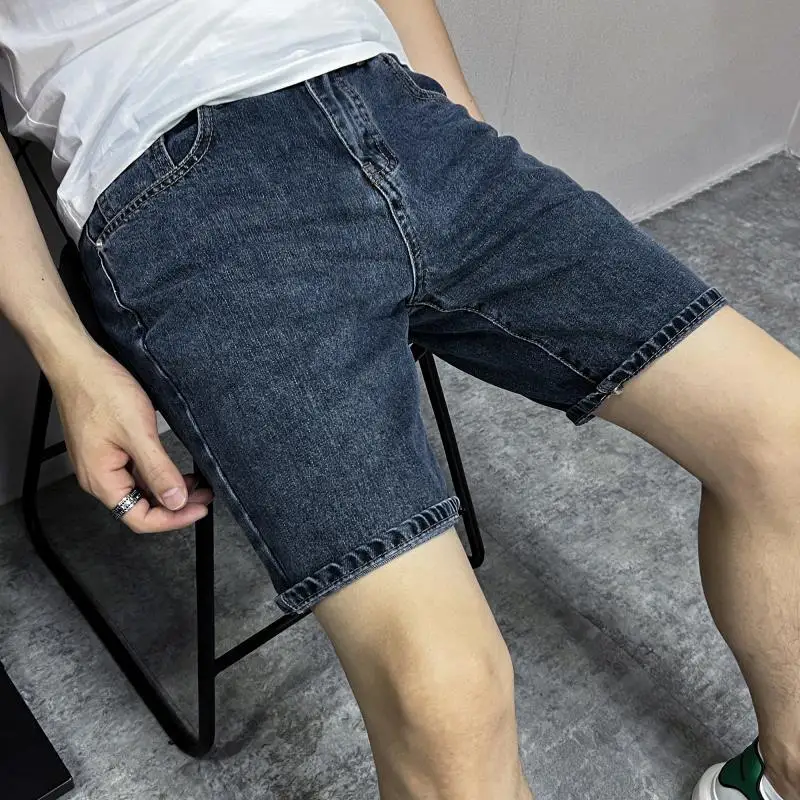 Summer New Men's Denim Shorts Summer Slimming Capris All Match Simple Boys Korean Version Denim Pants Capris