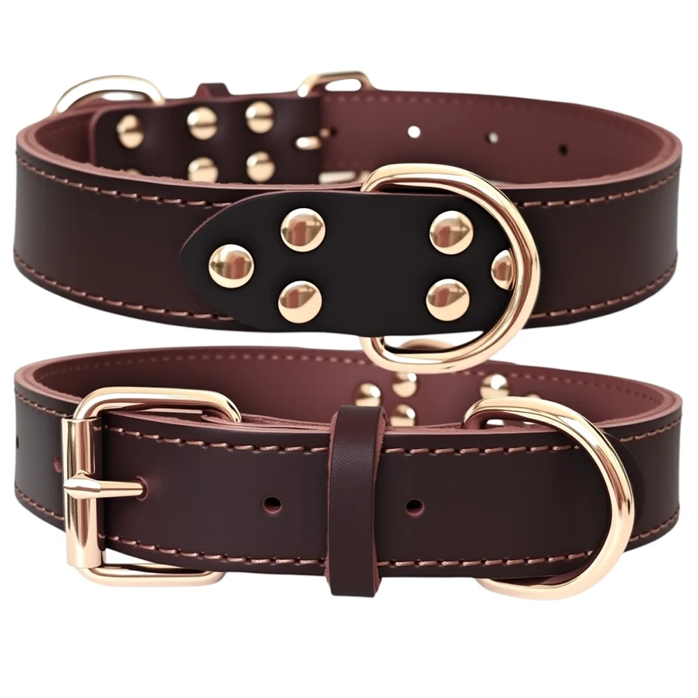 Genuine Top Layer Leather Dog Collar, 3 Sizes For Medium Large Dogs, Handmade Durable Skin-Friendly Outdoor Walking Pet Collar