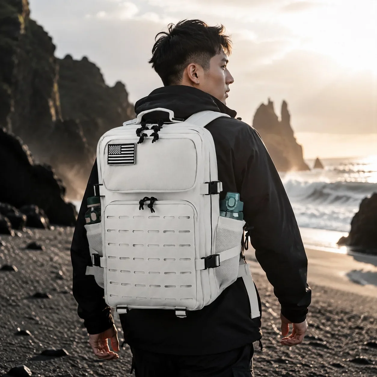Heavy Duty Tactical Backpack with Dual Cup Holder, Multipurpose Rucksack for Men & Women Gym School Camping Travel Commute