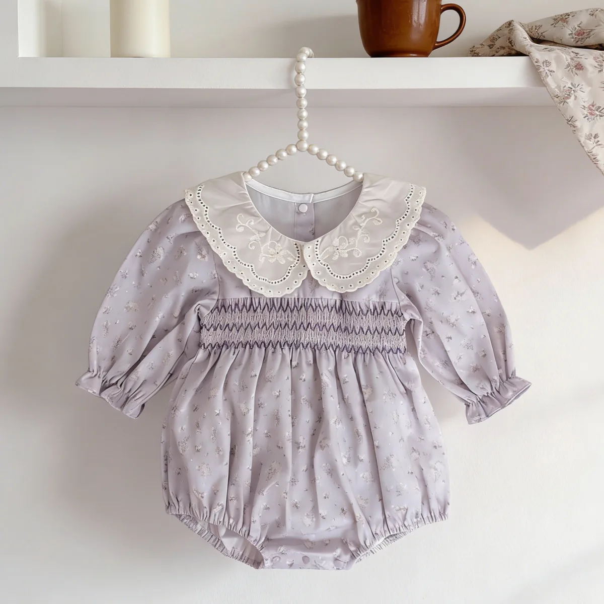 2026 Spring New Baby Girl Cute Floral Peter Pan Coller Bodysuit Cotton Infant Long Sleeve Sweet Lace Jumpsuit Toddler Clothes