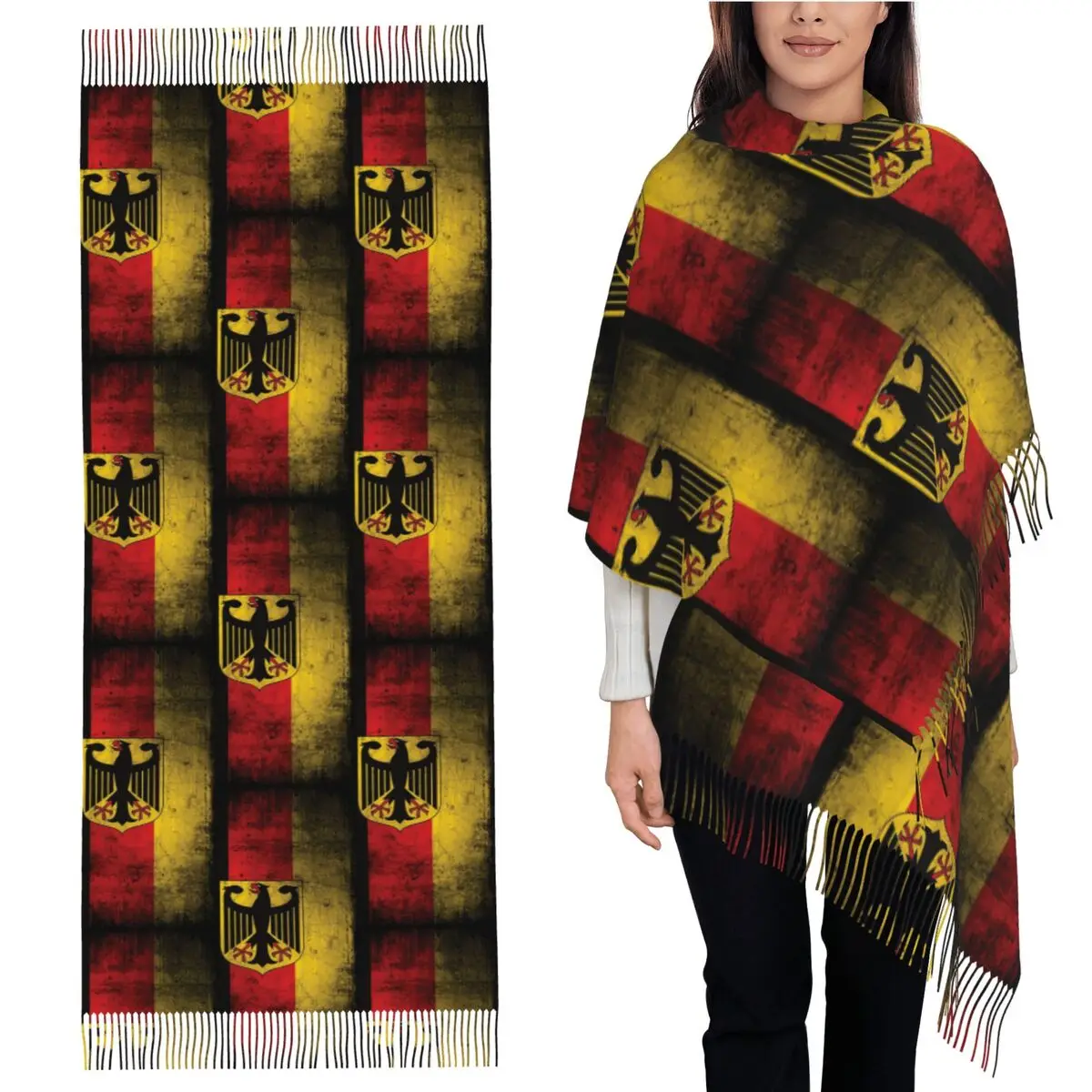 

Флаг Германии Орел Герб Бундесадлер Шарф Шарфы с кисточками Женские мягкие теплые шали и накидки Длинная осенне-зимняя шаль