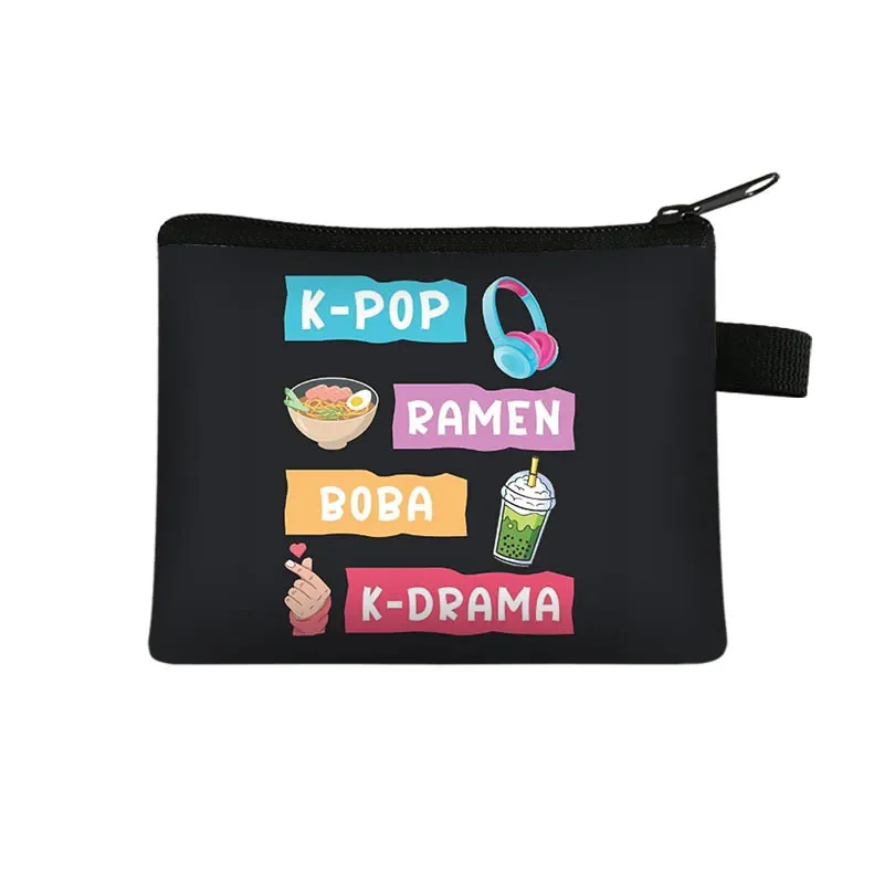 K-pop Ramen Boba K-drama Bolsa de moedas para mulheres, carteira KPOP coreana, cartão de crédito Harajuku, suporte de fones de ouvido, bolsa de