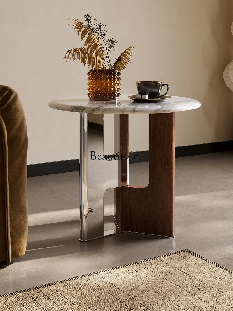 

Italian minimalist living room removable side table marble small round table light luxury high-end balcony small coffee table