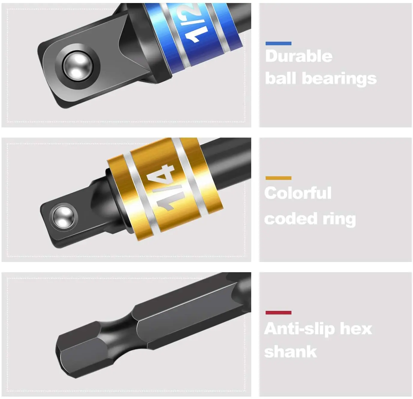 3 1/4 "3/8" 1/2 "Driver Adapter Cờ Lê Lục Giác Nối Dài Khoan Ổ Cắm Nguồn Adapter Nối Dài Bit bộ Mũi Khoan Hạt Lái Xe
