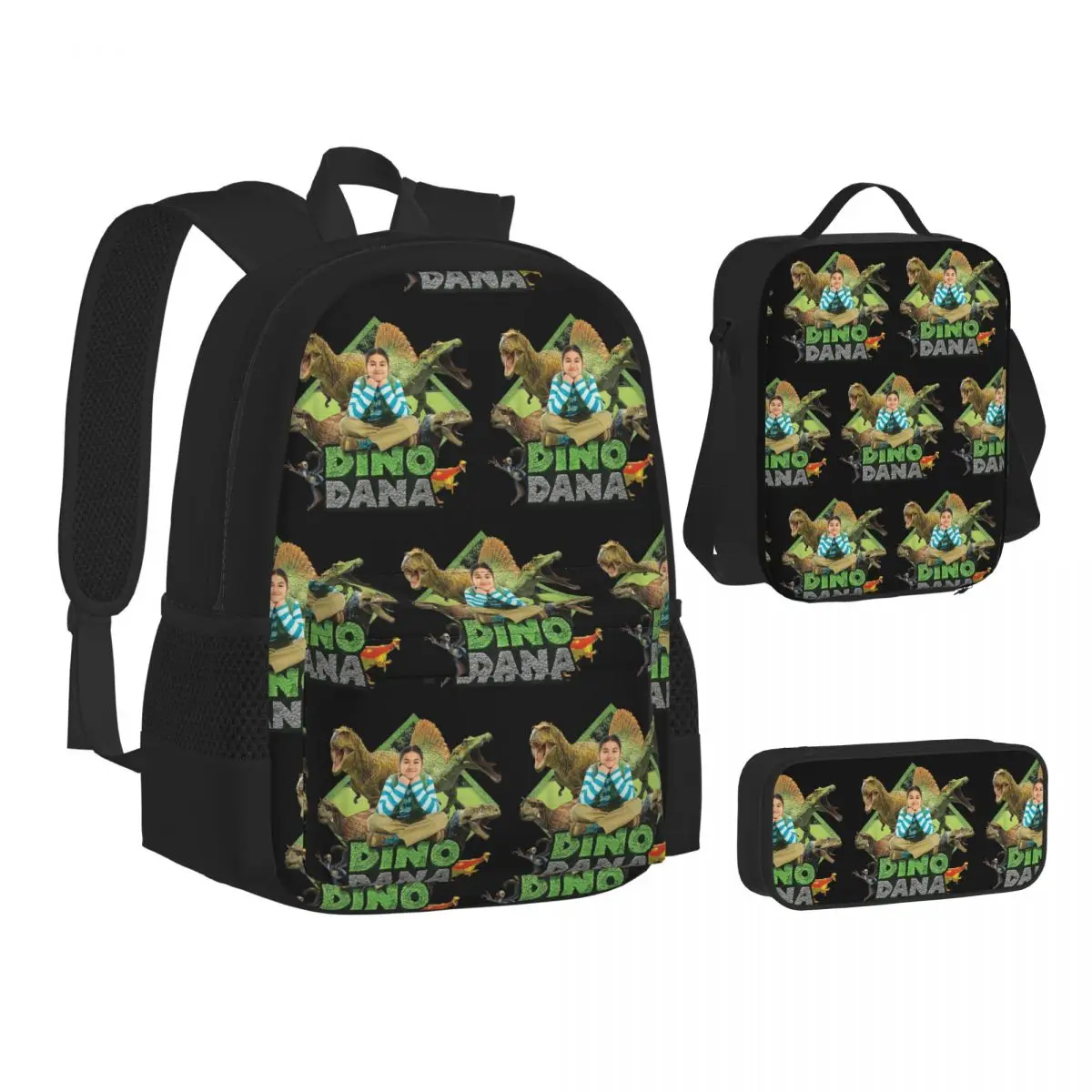

Dino Dana Real Backpacks Students Bookbag School Bags Kids Rucksack Lunch Bag Pen Bag Three-Piece Set