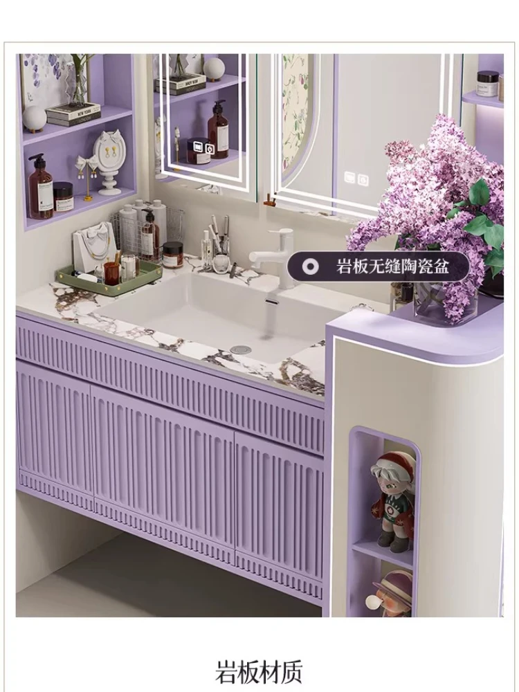 

Corian integrated basin French cream wind rubber wood hanging clove purple bathroom cabinet