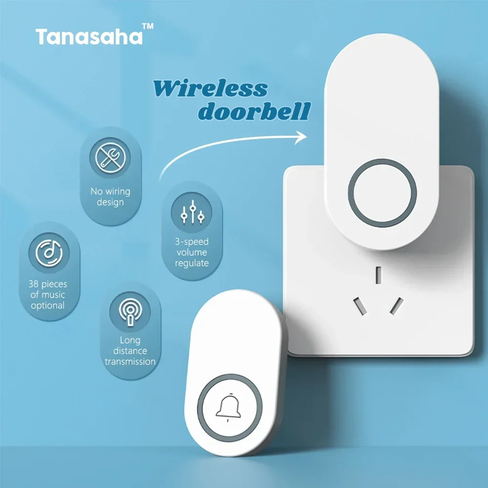 Wireless Doorbell No Need Battery Waterproof Door Bell for Home and Office, 60 Ringtones EU US UK Plug Loud Volume Doorbells