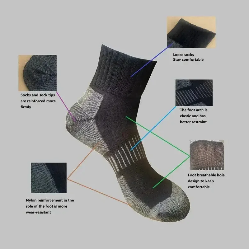 3Pairs Compression Sports Socks Unisex Cushioned Moisture Wicking with Arch Support Black Gray Striped Design Ribbed Texture