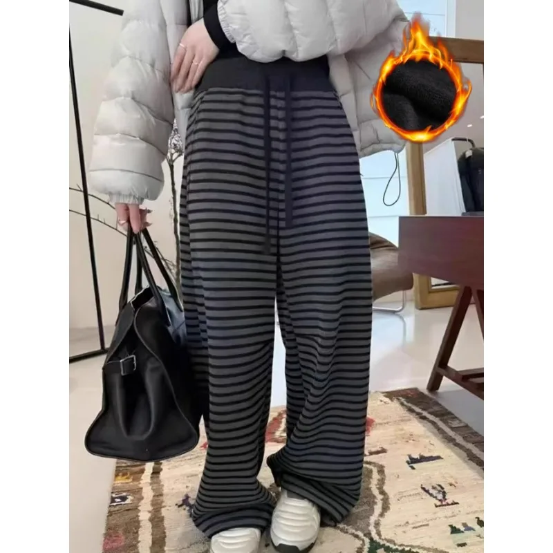 Fashion Fleece Womens Plus Size Striped Long Trouser Comfor…