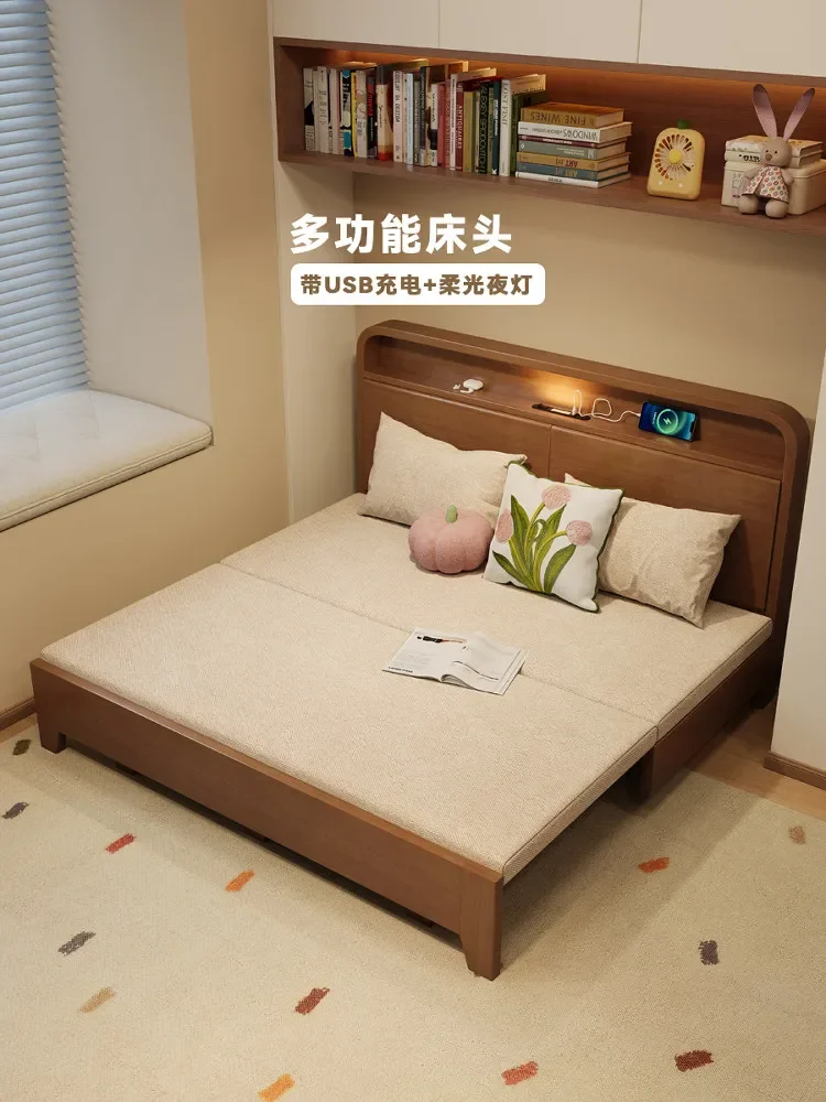 Solid wood folding bed small apartment 1 meter 2 pull-out telescopic push-pull two-in-one space-saving pull-up sofa bed frame du