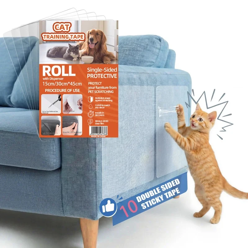 10PCS Cat Scratch Guard Tape Clear Furniture Protector for Sofa Couch Pet Scratching Deterrent PVC Stickers