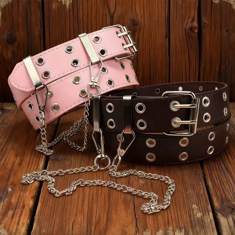 

Женский ремень-цепочка в стиле панк Y2K, розовый готический пояс для ногтей, джинсовый декоративный ремень, регулируемый ремень, нейтральный модный аксессуар