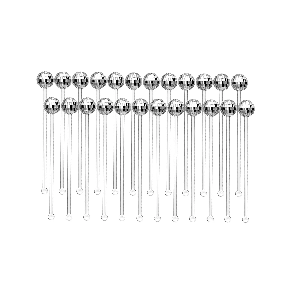 24 Pcs Disco Balls Cocktail Stirrers Plastic Round Top Swizzle Sticks Cake Mirror Ball Coffee Beverage Stirrers