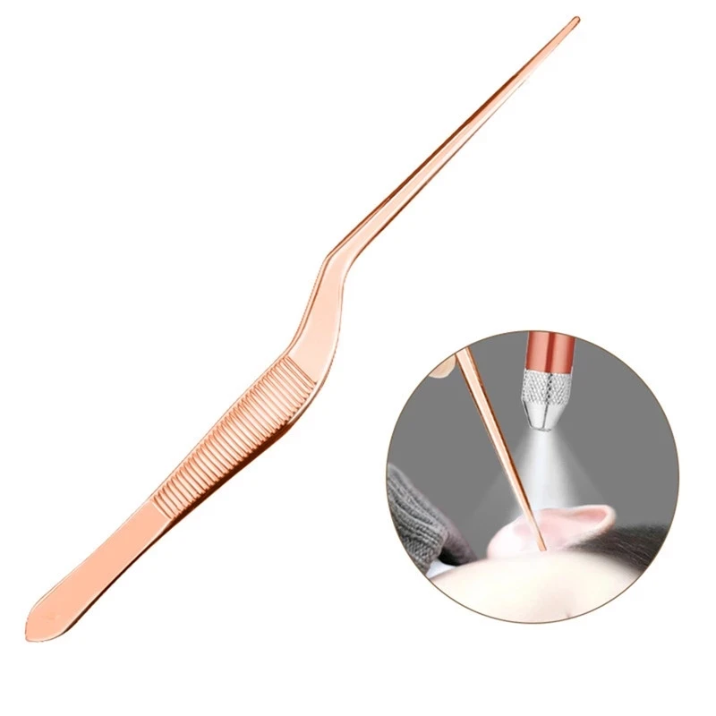 LED Light Pickers Earpick Remover Curette Earwax Cleaner Spoon Ear Nose Care Wax Booger Cleaning Tweezers Forceps Health Tool