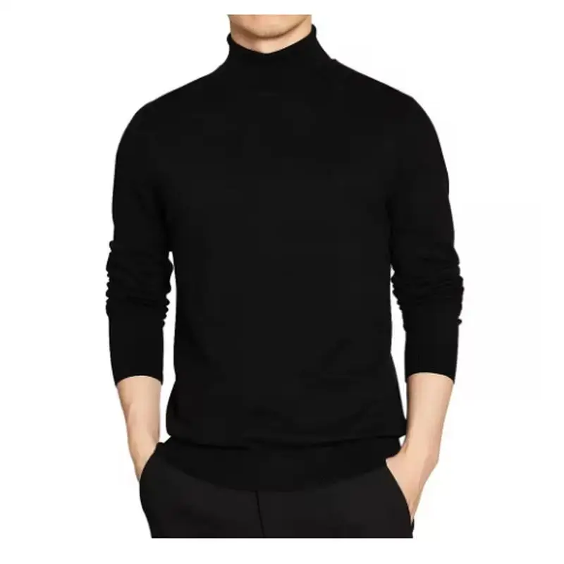 SweatwearTurtleneck Sweater Men Pullover Basic Solid High Neck Sweater Male Black Grey Knitwear Man Warm Loose Tops