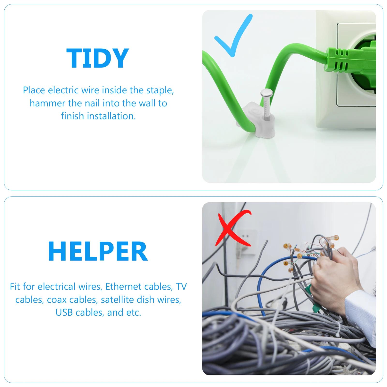 

Cable Clip Wire Clamping Buckle Electrical Staples White PP Material Thick Cable Management Home Office Safety Kids
