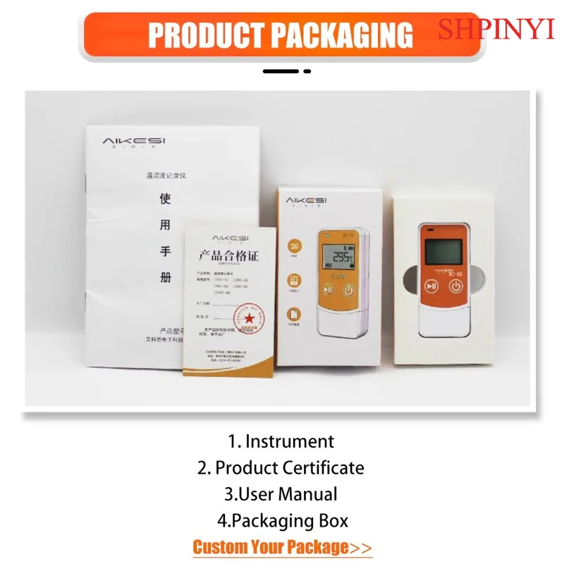 AIKESI RC-60 Digital USB Temperature Humidity Data Logger for Cold Chain Vaccine Food Freezer PDF Report Data Logger Temperature