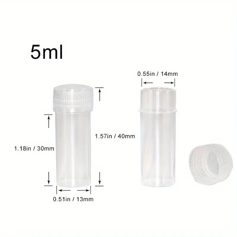 20/100/200Pcs 5ml Plastic Sample Bottle Test Tube Mini Bottles, Leak Proof Cap Vials, Medicine Pill Capsule, Storage Containers