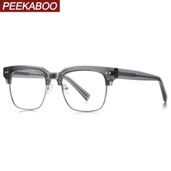 Peekaboo male blue light blocking glasses for men half frame fashion eyeglasses square TR90 gift items grey blue CP acetate