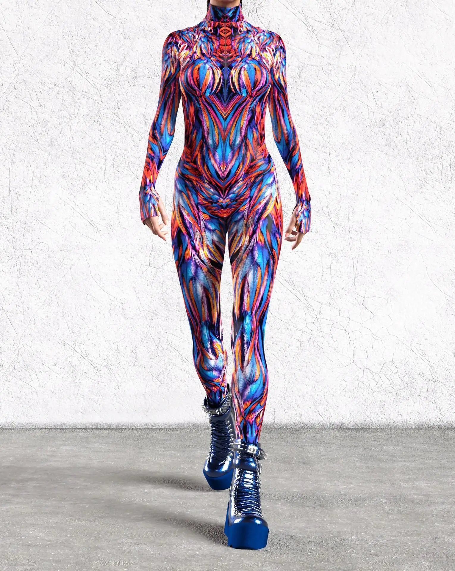 Damen Cyber 3D-Druck Festtags-Party Punk Jumpsuit Onesie Halloween Cosplay Kostüm Bodysuit Performance Steampunk Romper – Detail 6