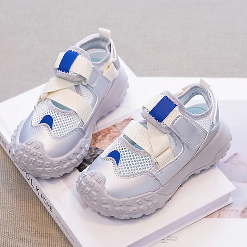 

Breathable Mesh Sports Sandals Girl 2025 Summer Fashion Mix Color Velcro Sneakers Soft Thick Bottom Non Slip Sneakers Child