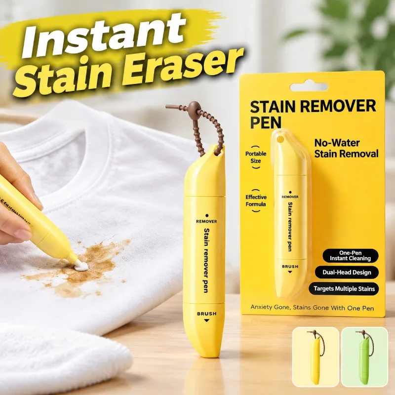 Banana Shaped Stain Remover Pen Portable No‑Wash Instant Emergency Stain Eraser for White T‑Shirt Clothes Fabric Oil Sauce Stain