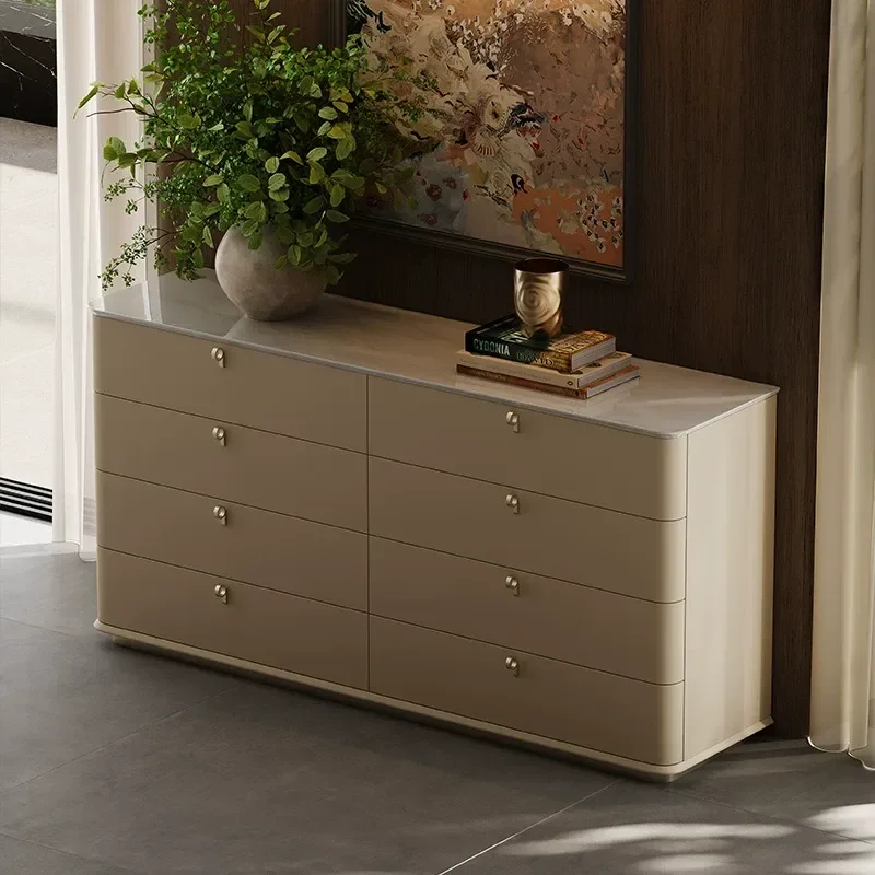 Light Luxury Living Room Eight Bucket Cabinet Italian Style Stone Storage Unit Villa Mansion TV Stand Integrated Locker
