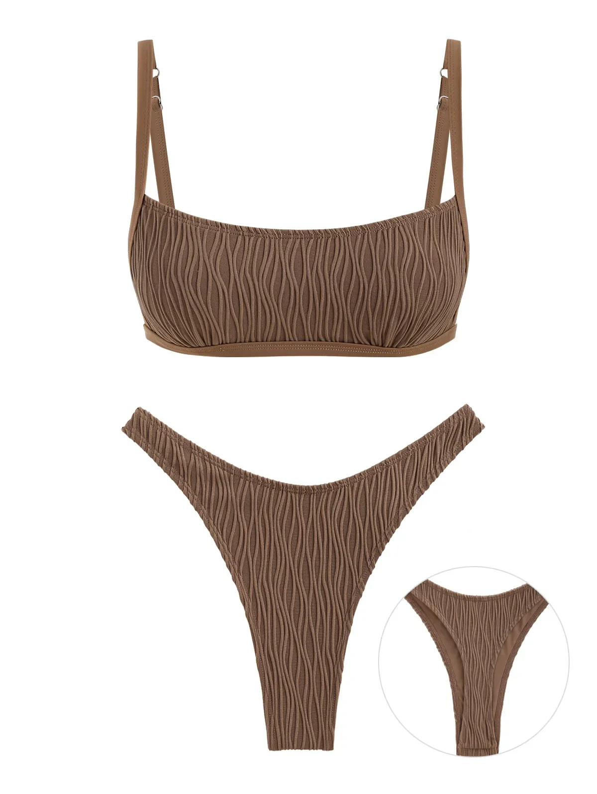 

Seamolly Women's swimsuits Textured Adjustable Straps Thong Bikini Set