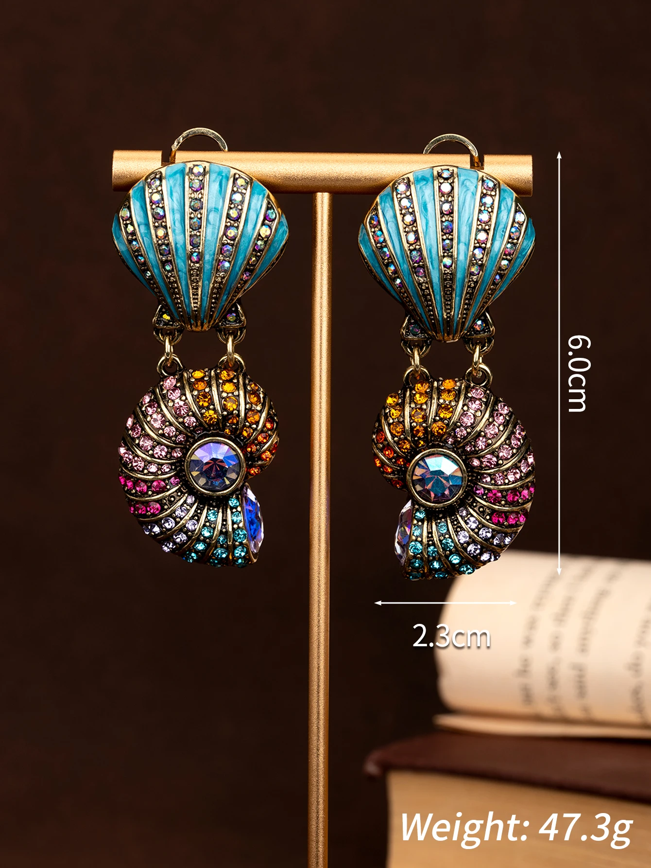 Vintage enamelled rhinestone shell earrings