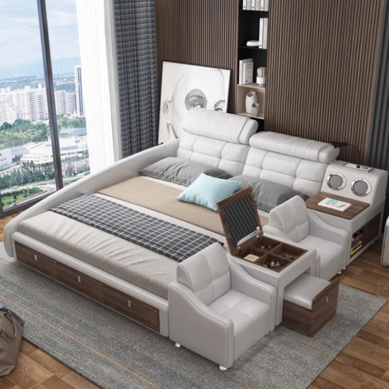

Electric Aesthetic Bed Queen Size Bedroom Double Sleeping Dressers Beds Lounge Smart Letto Matrimoniale Home Accessories