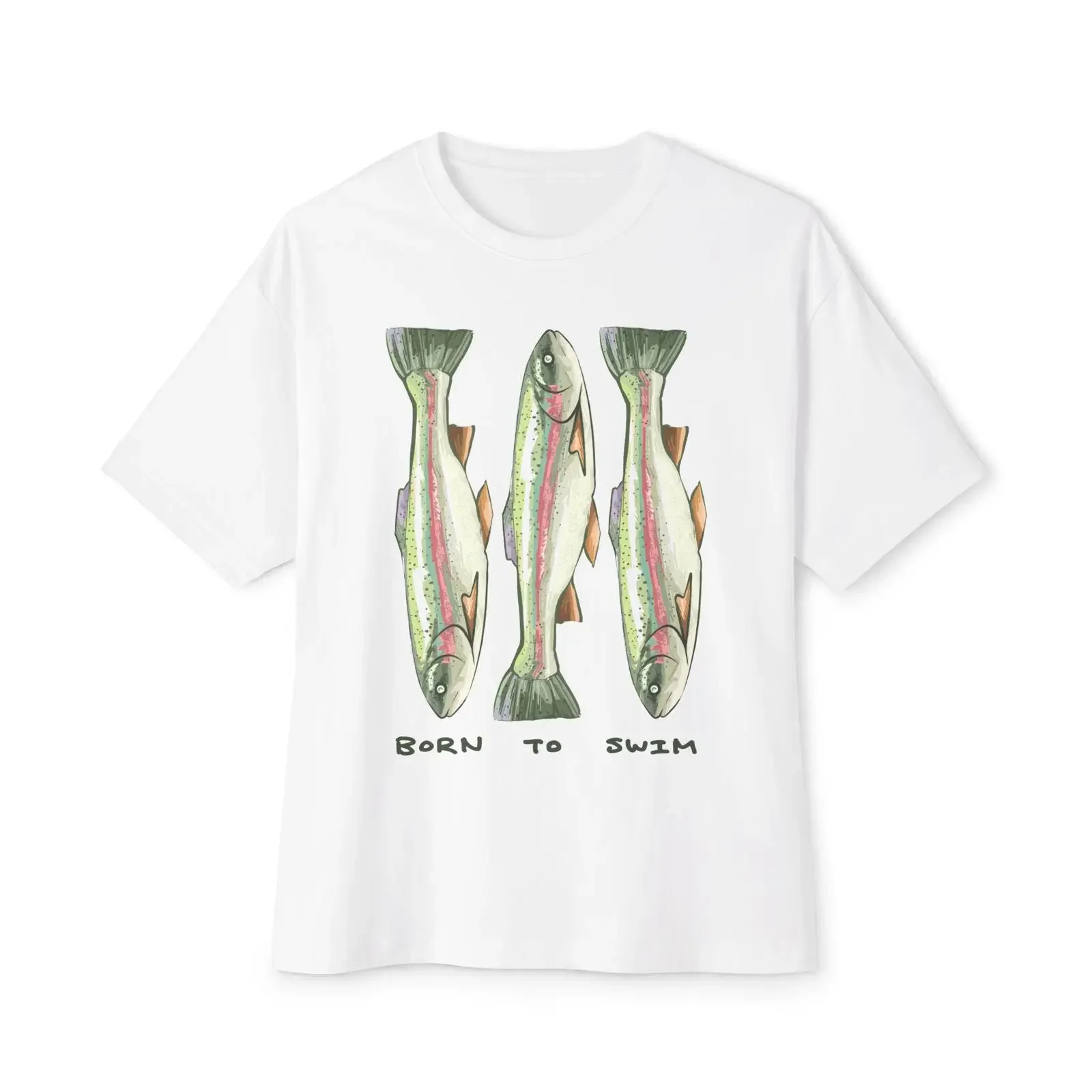 Born to Swim Trout Illustration Oversized Boxy Cotton T Shirt Fishing Fish Art vintage Washed graphic streetwear Stylish Soft