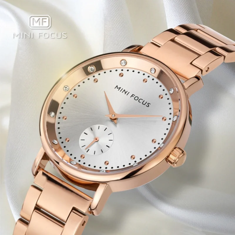 MINI FOCUS 0037 موضة فاخرة حزام ناقل من الفولاذ ساعة نسائية الماس مقاوم للماء ساعات للنساء Relojes Para Damas Reloj Mujer