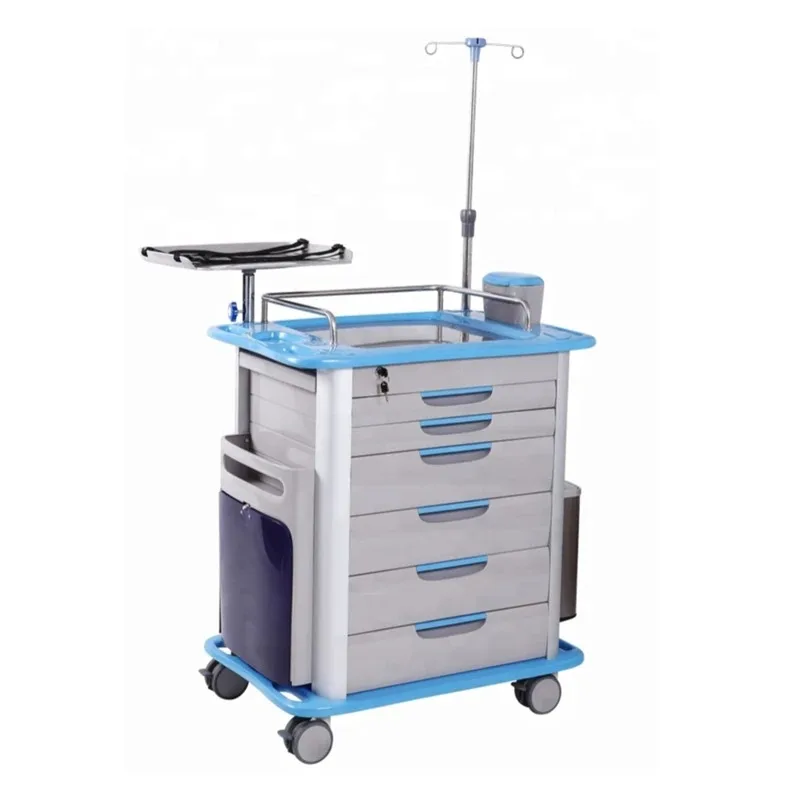 Hospital Furniture ABS Medical Mobile Crash Trolley Cart Emergency